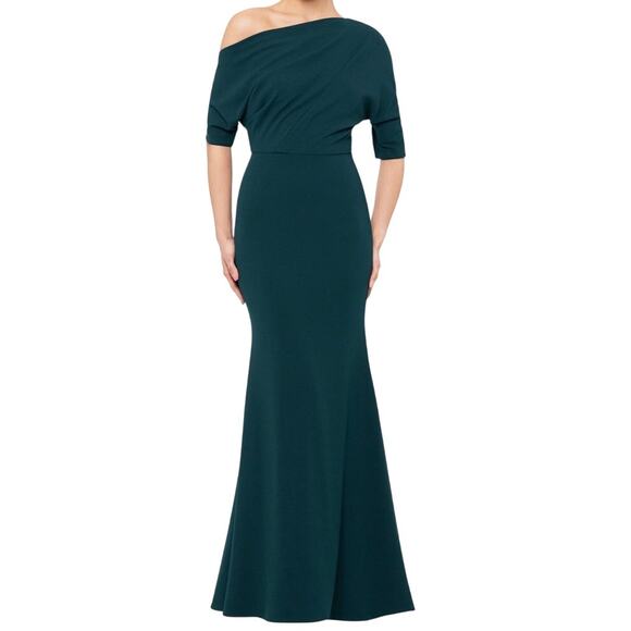 Betsy & Adam dress one shoulder crepe scuba trumpet green size 10 - Picture 1 of 7